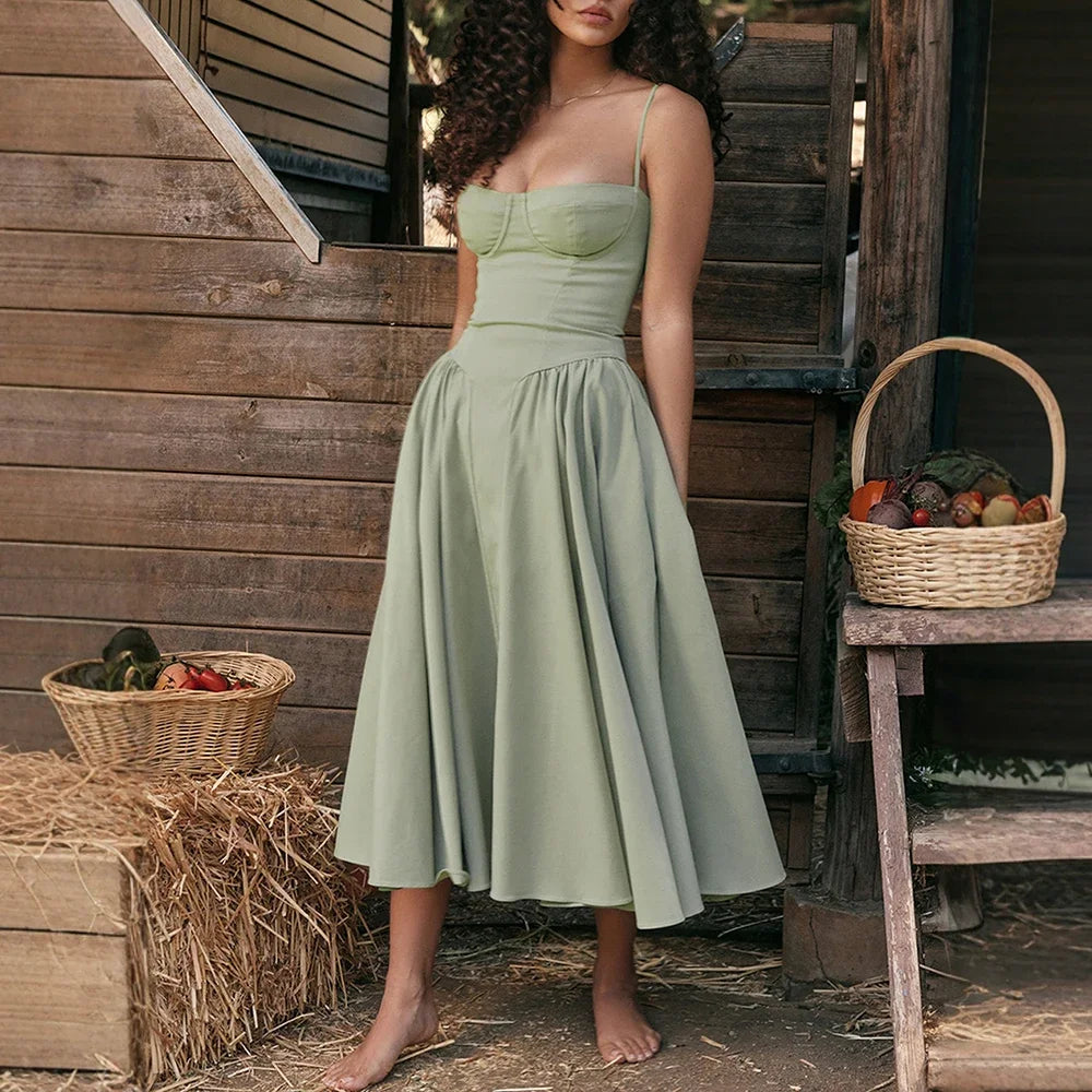 Midi Dress with Spaghetti Straps Corset
