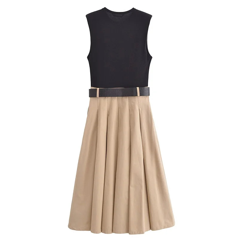 Sleeveless Belted Midi Dress