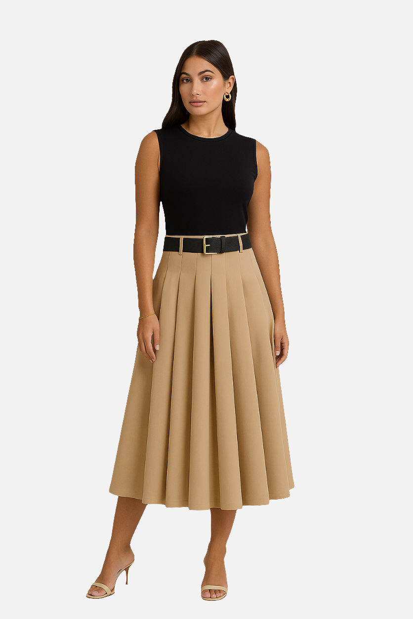 Sleeveless Belted Midi Dress