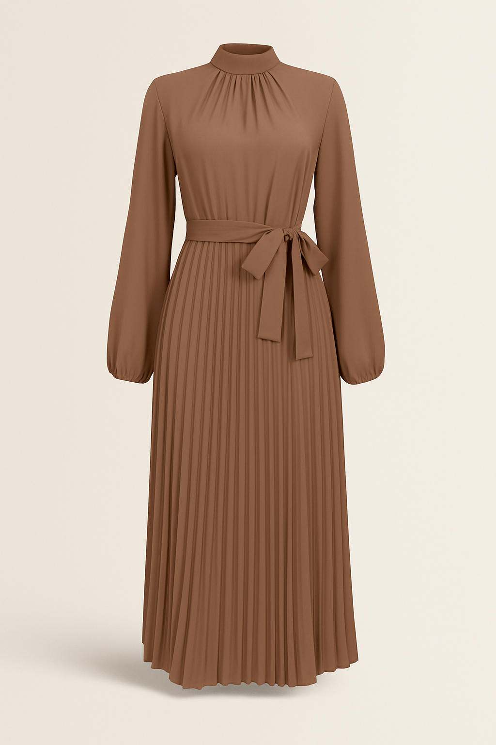 Pleated Belted Midi Dress