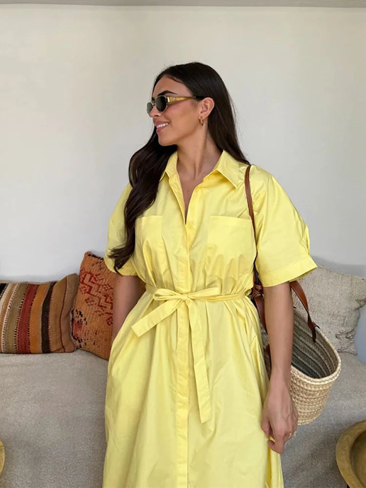 Belted Shirt Midi Dress