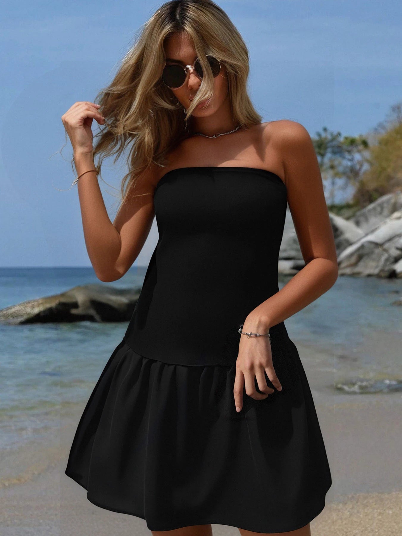 Strapless Black Beach Dress