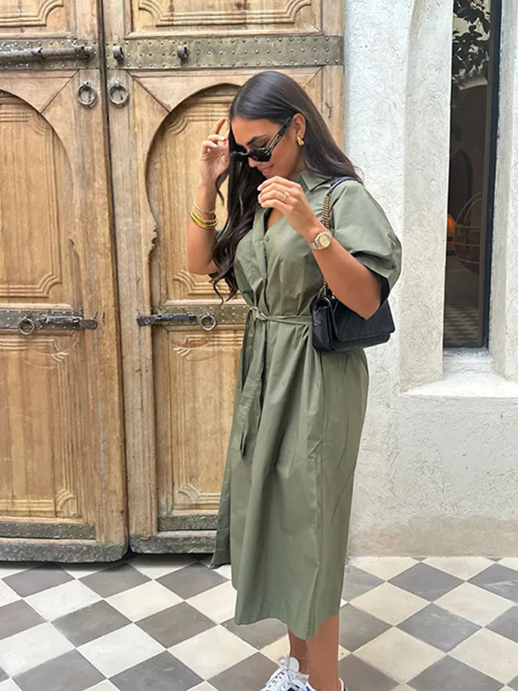 Belted Shirt Midi Dress