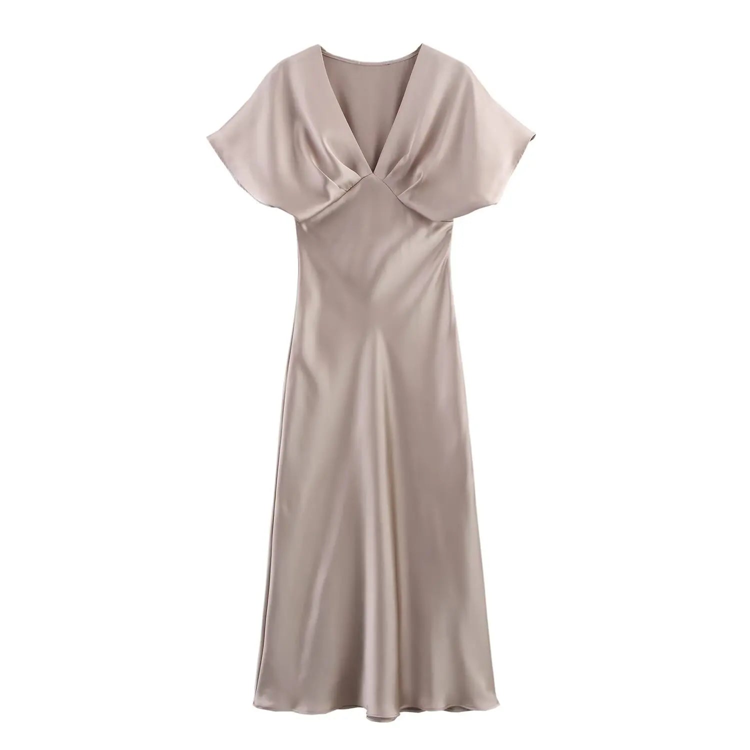 Midi satin dress with a V-neck