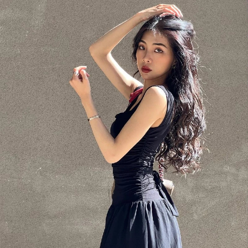 Black Ruched Midi Dress