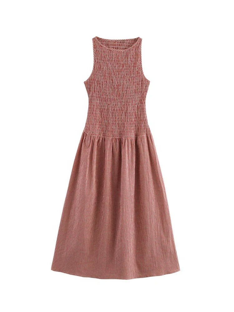 Smocked Sleeveless Midi Dress
