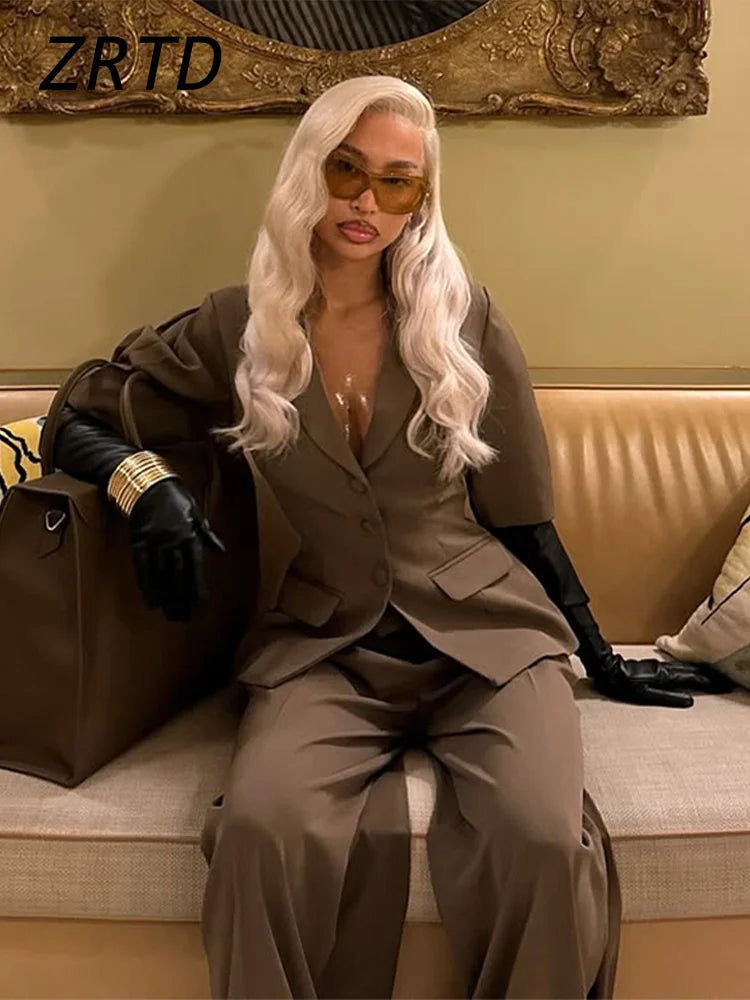 Tailored Puff-Sleeve Pantsuit