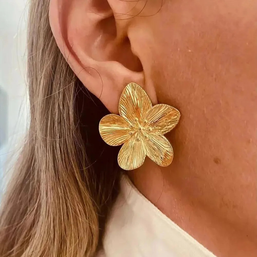 Gold Floral Statement Stud
