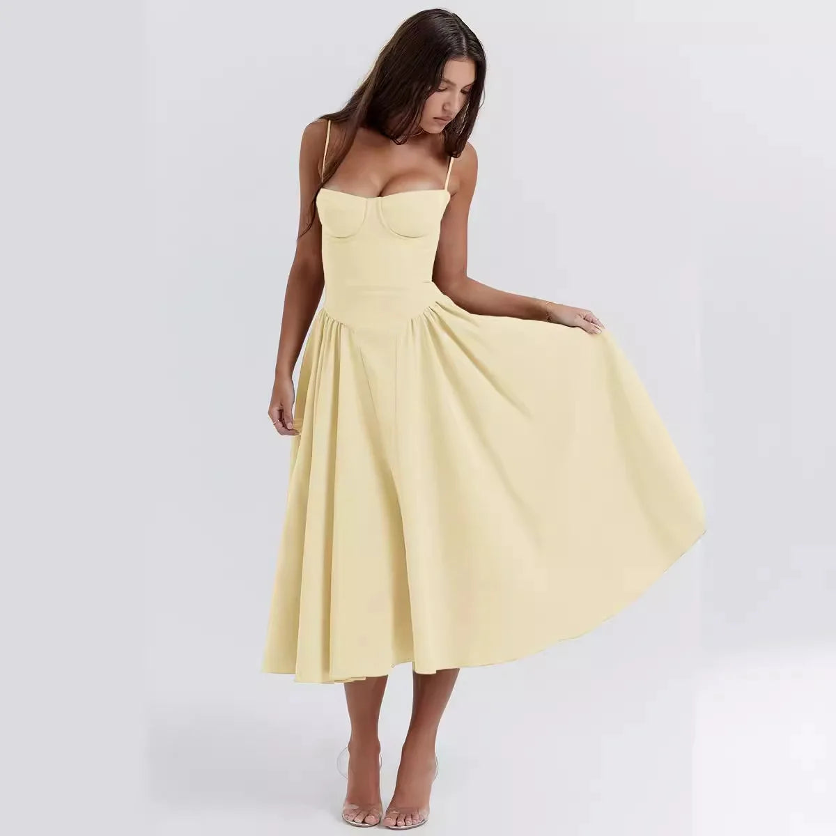 Midi Dress with Spaghetti Straps Corset