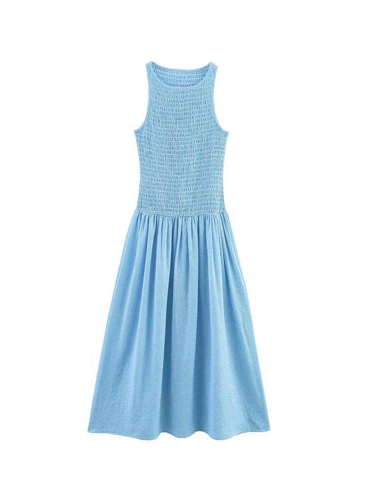 Smocked Sleeveless Midi Dress