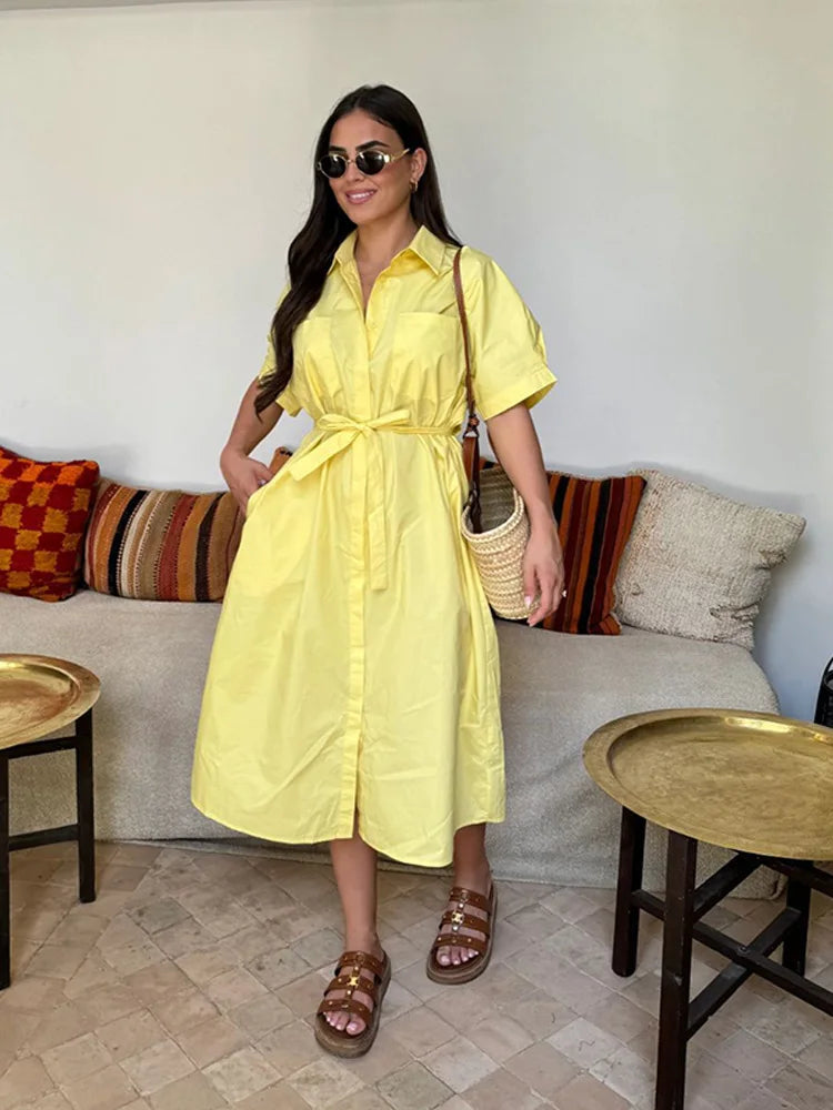 Belted Shirt Midi Dress