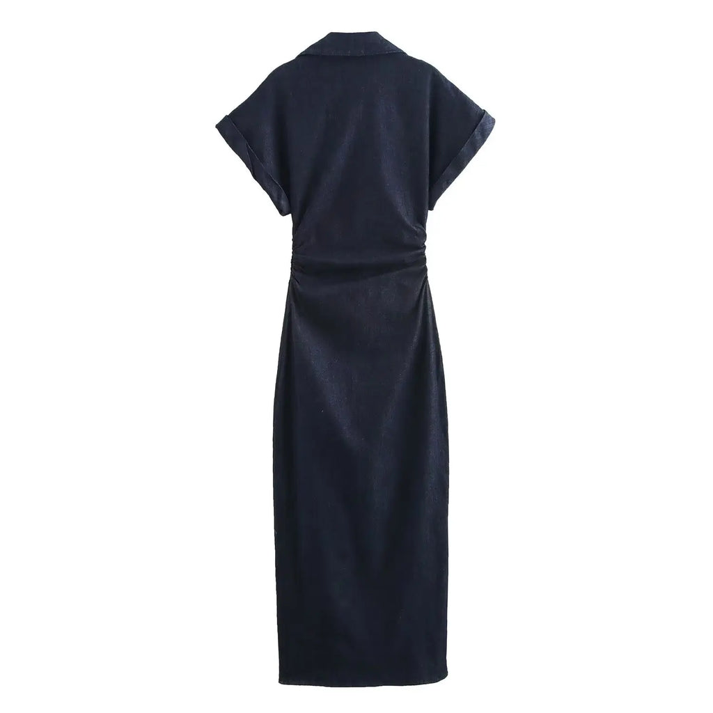 Button-Front Fitted Midi Dress