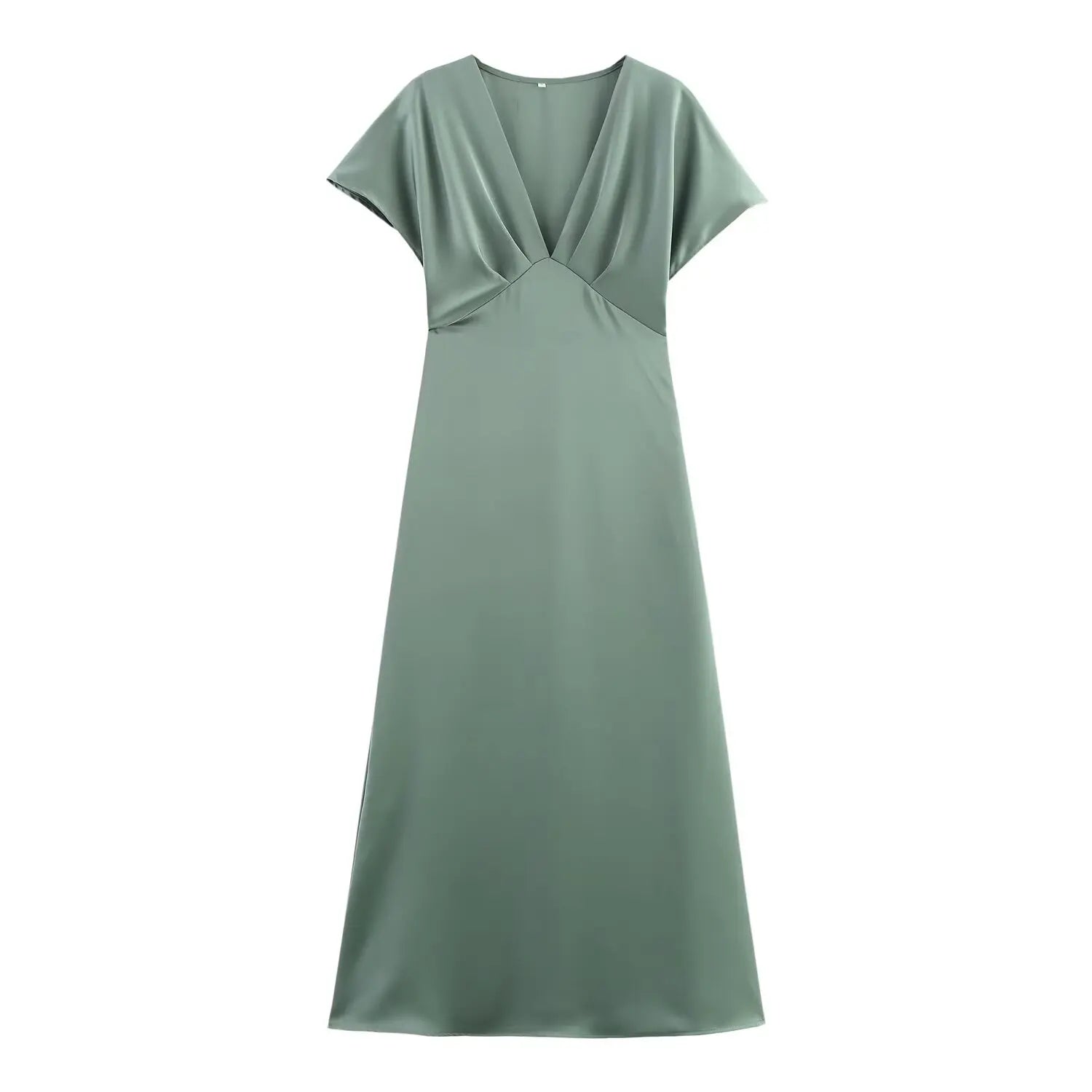 Midi satin dress with a V-neck