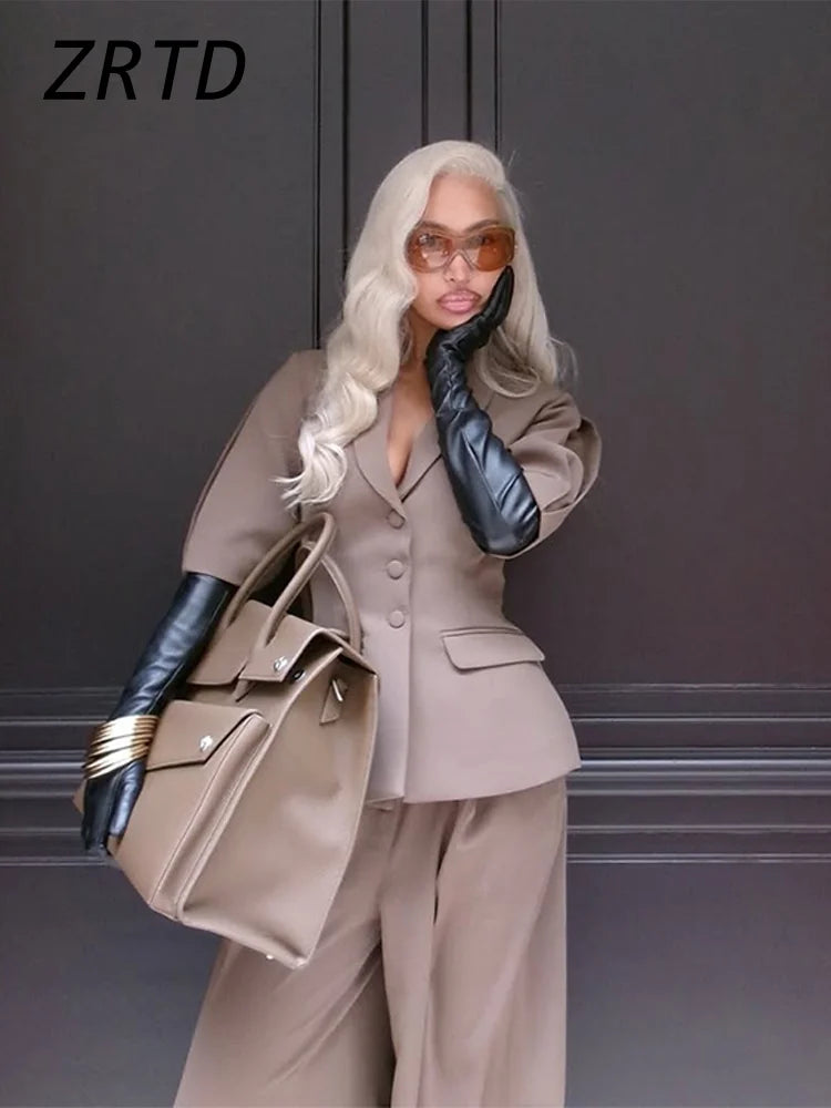 Tailored Puff-Sleeve Pantsuit