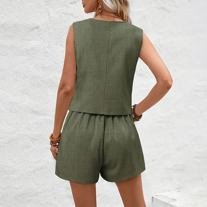 Sleeveless Blazer Shorts Set