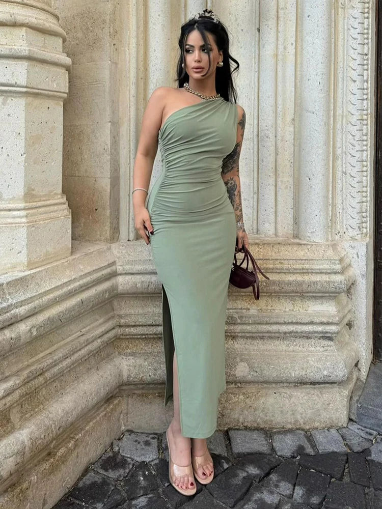 One-Shoulder Ruched Evening Dress