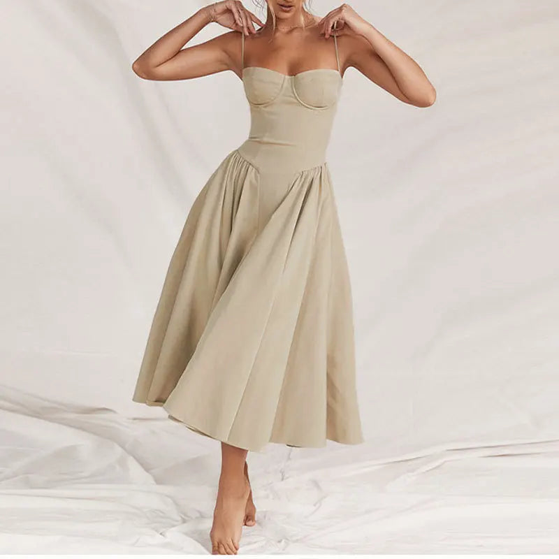 Midi Dress with Spaghetti Straps Corset