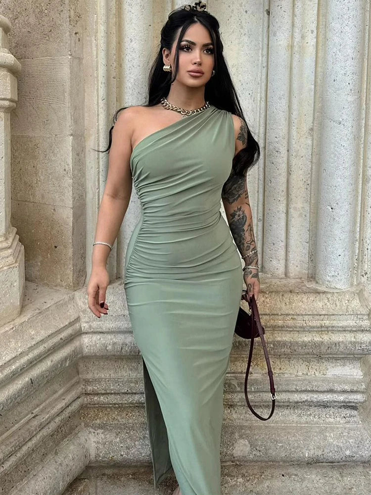 One-Shoulder Ruched Evening Dress