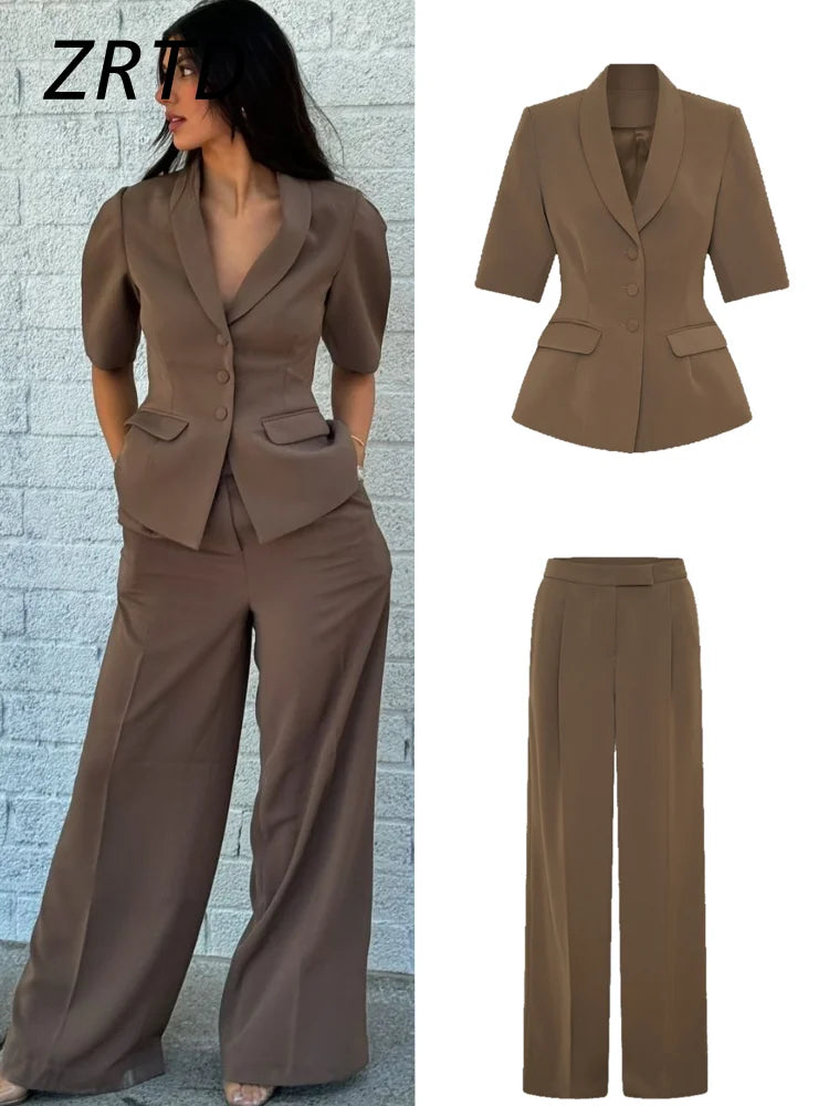 Tailored Puff-Sleeve Pantsuit