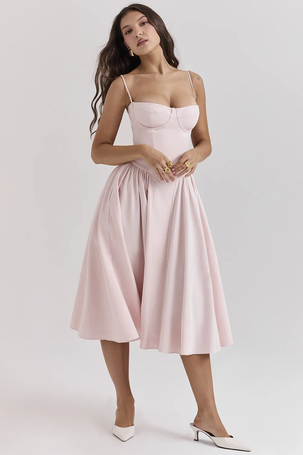 Midi Dress with Spaghetti Straps Corset