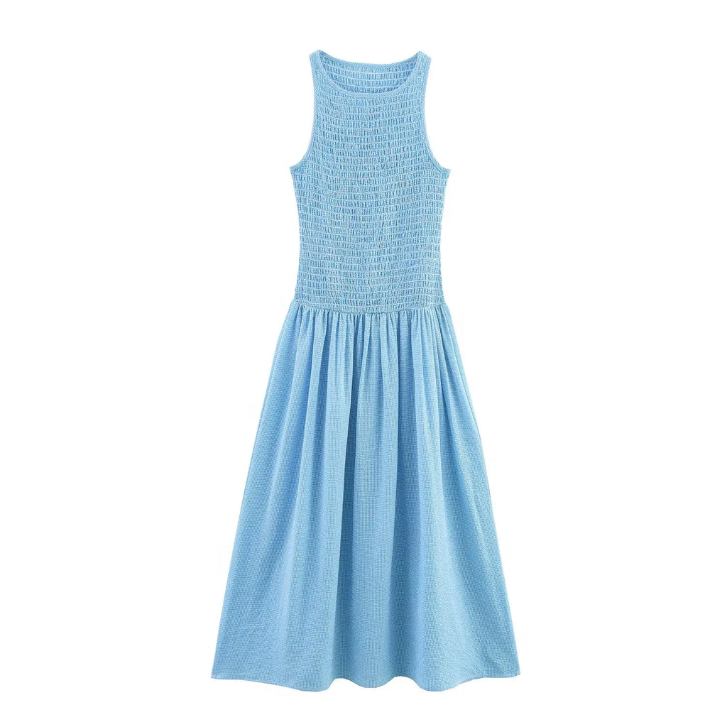 Smocked Sleeveless Midi Dress
