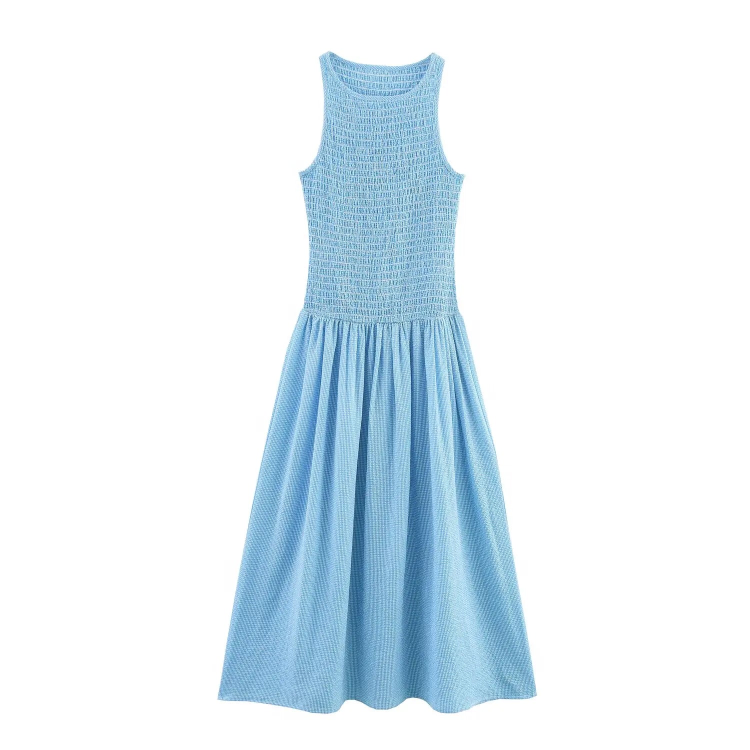 Smocked Sleeveless Midi Dress