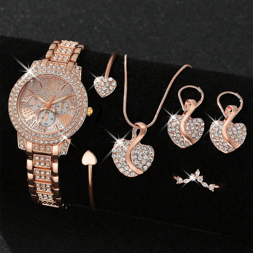 Women's Gold Watch and Jewelry Set