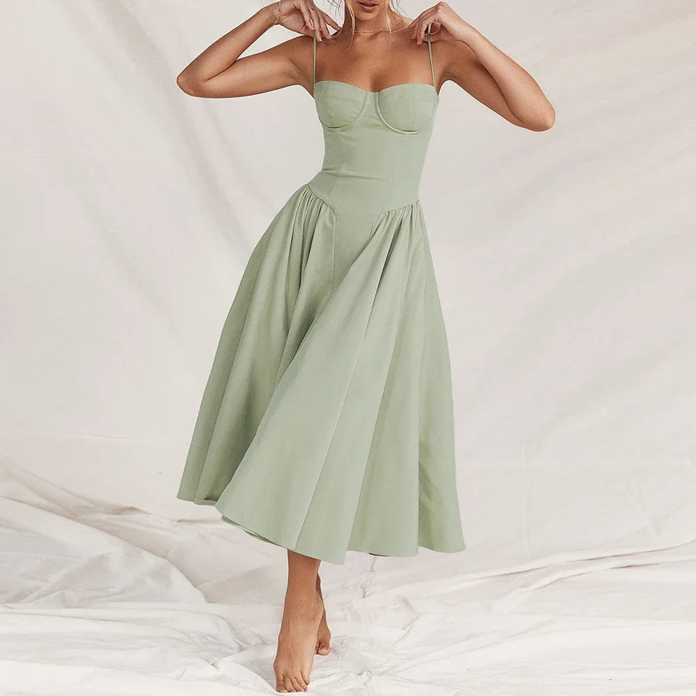 Midi Dress with Spaghetti Straps Corset