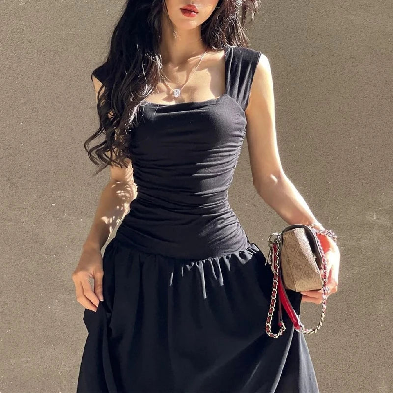 Black Ruched Midi Dress