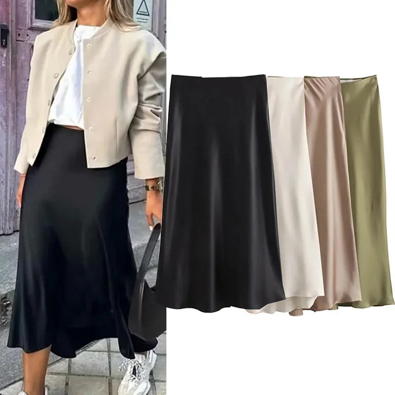Satin Skirt High Waist