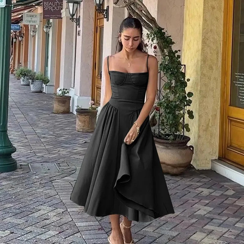 Midi Dress with Spaghetti Straps Corset