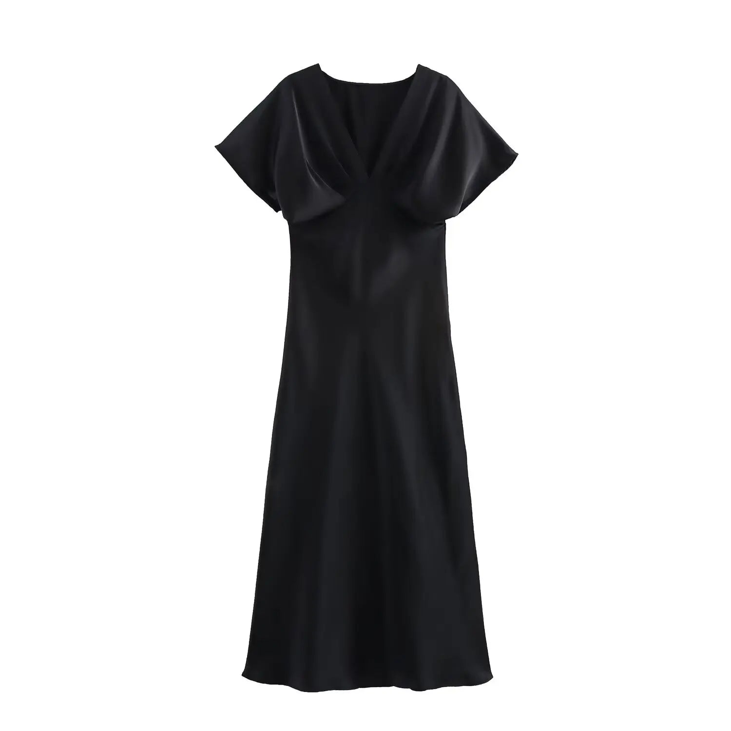 Midi satin dress with a V-neck