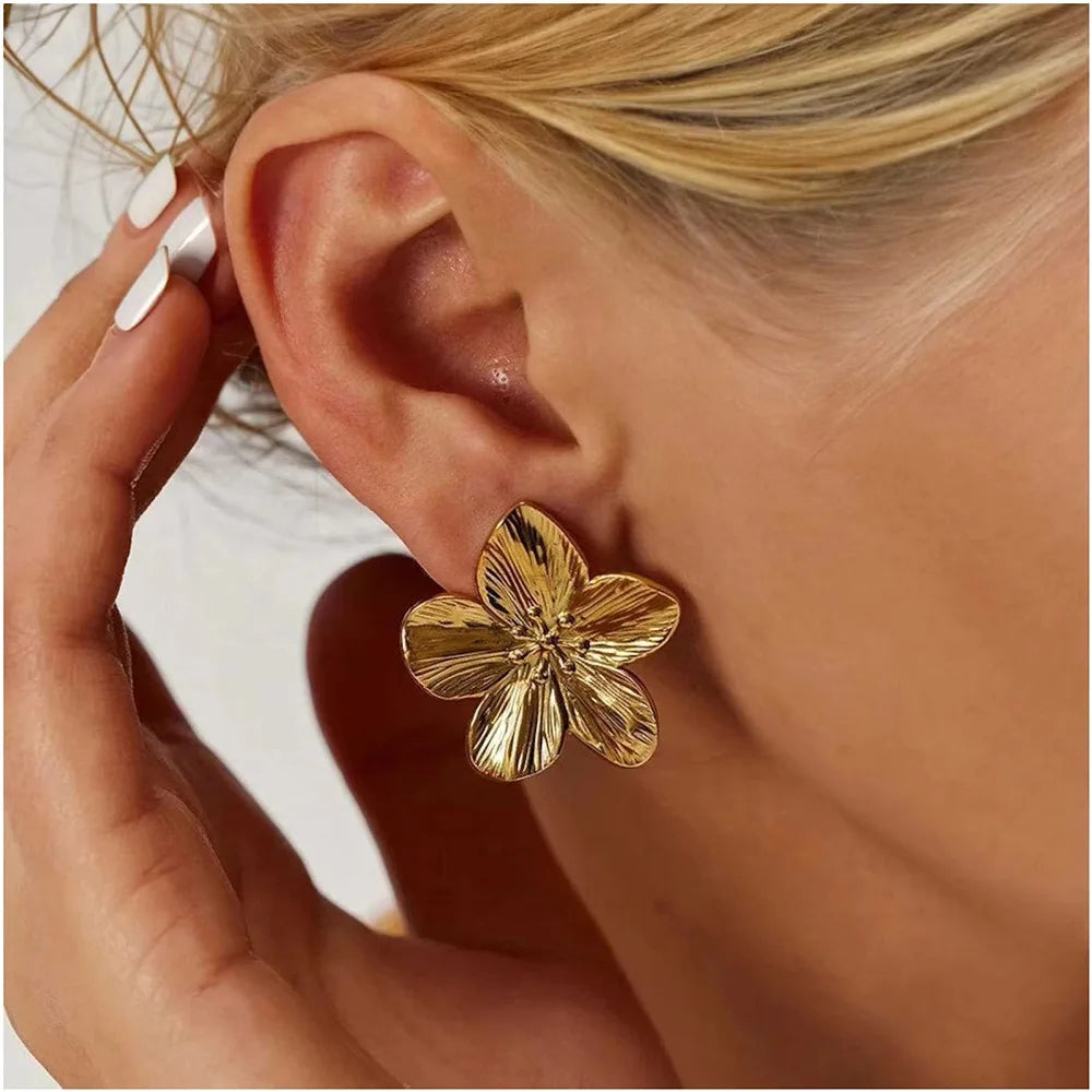 Gold Floral Statement Stud