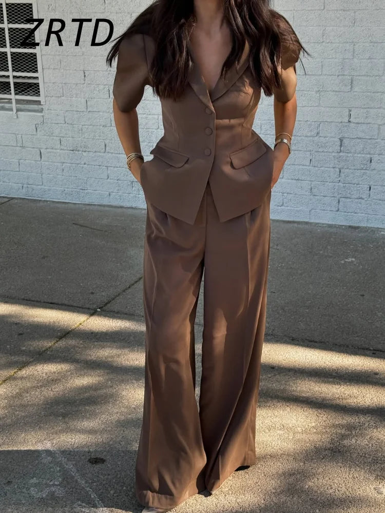 Tailored Puff-Sleeve Pantsuit