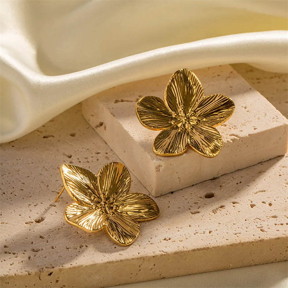 Gold Floral Statement Stud
