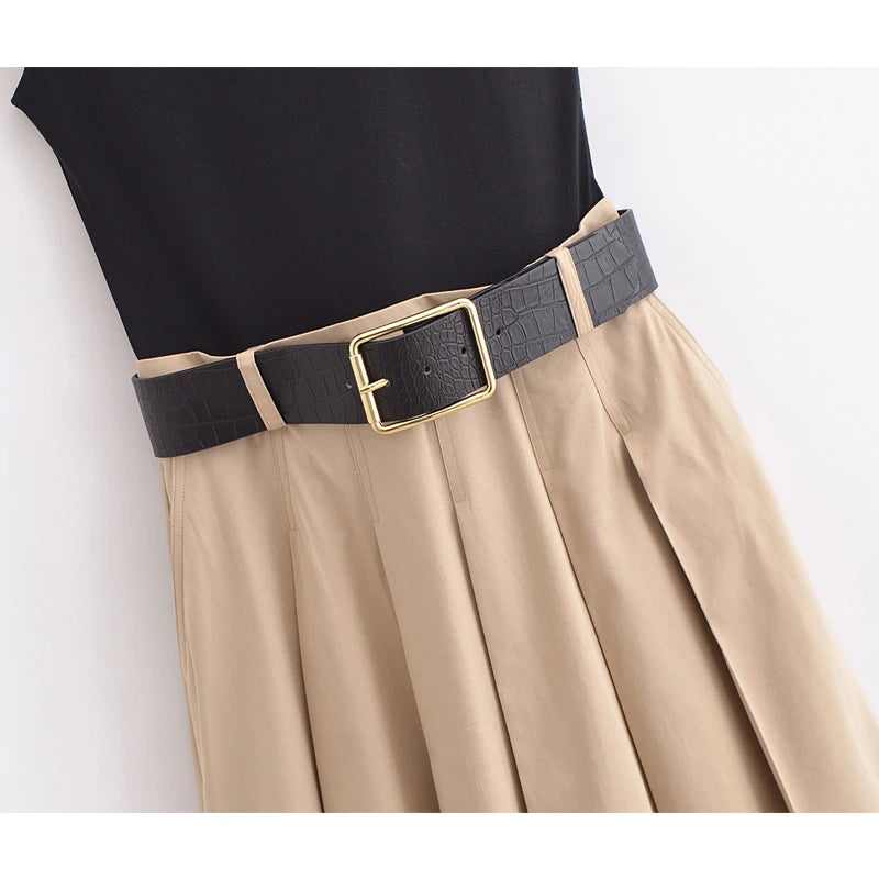 Sleeveless Belted Midi Dress
