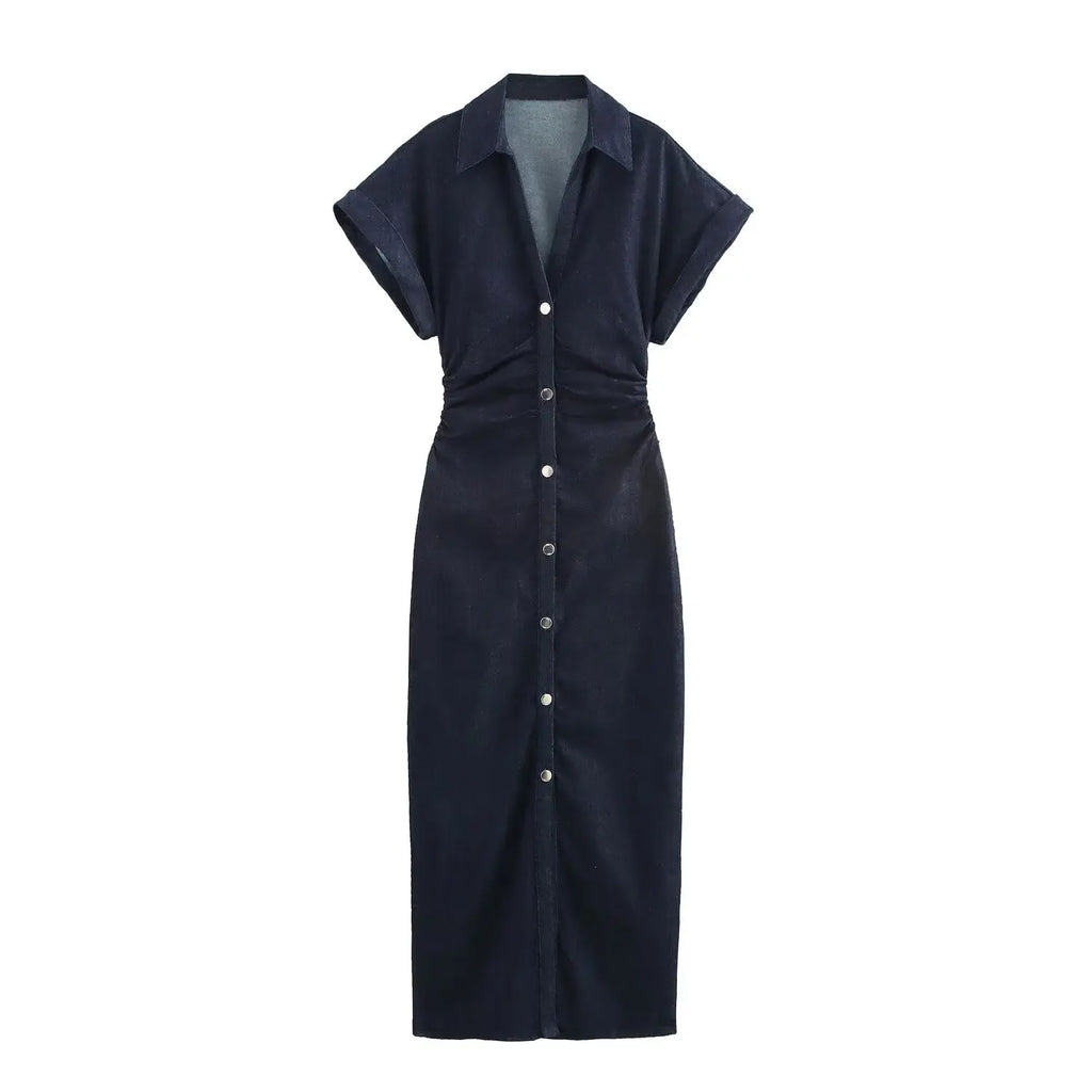 Button-Front Fitted Midi Dress