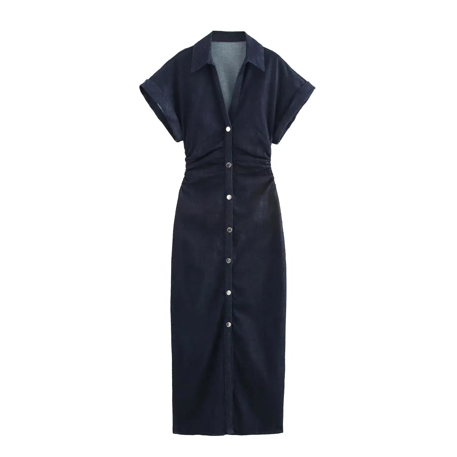 Button-Front Fitted Midi Dress