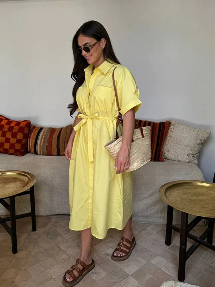 Belted Shirt Midi Dress