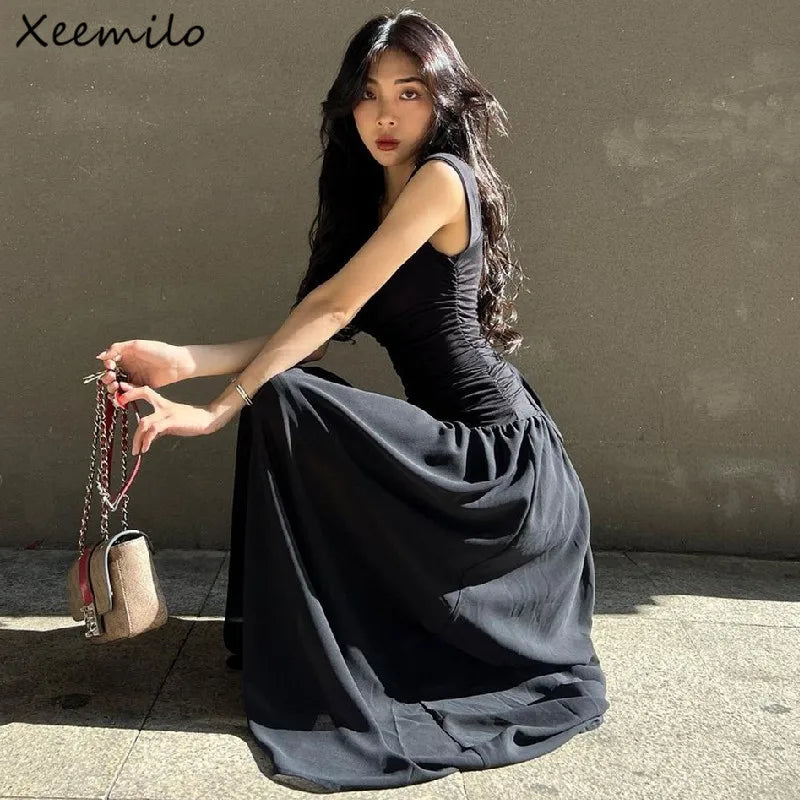 Black Ruched Midi Dress