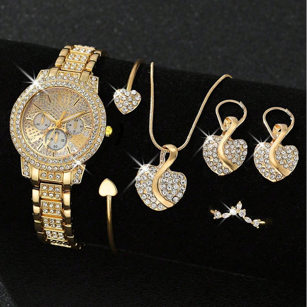 Women's Gold Watch and Jewelry Set