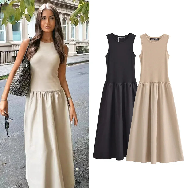 Sleeveless A-Line Midi Dress