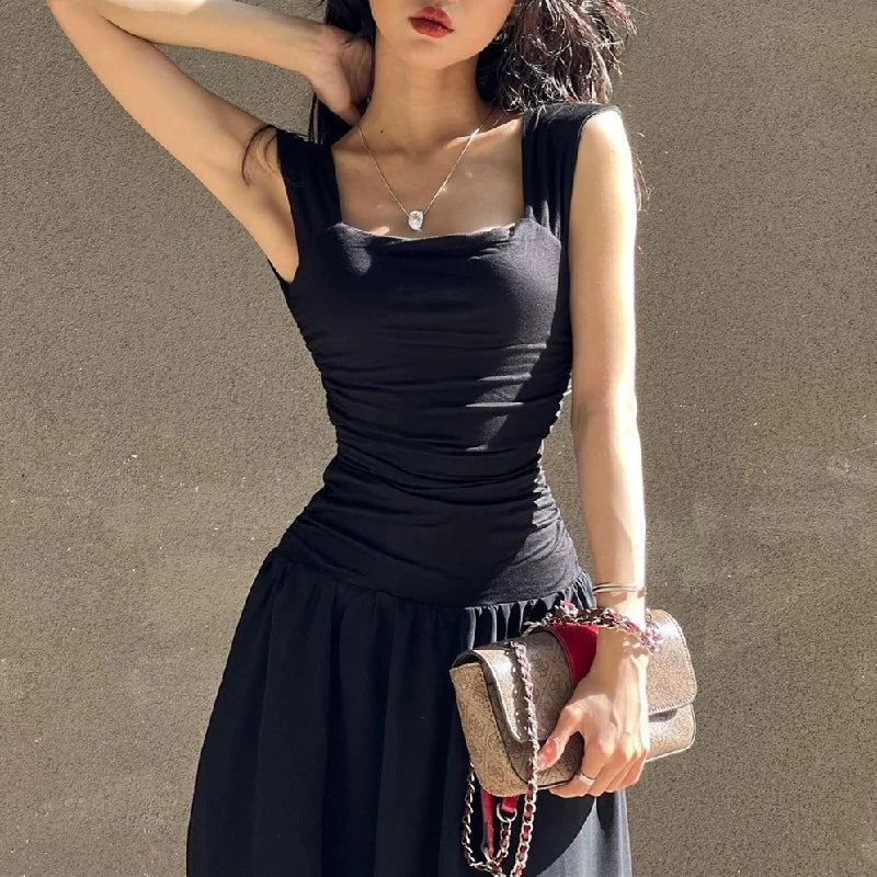 Black Ruched Midi Dress