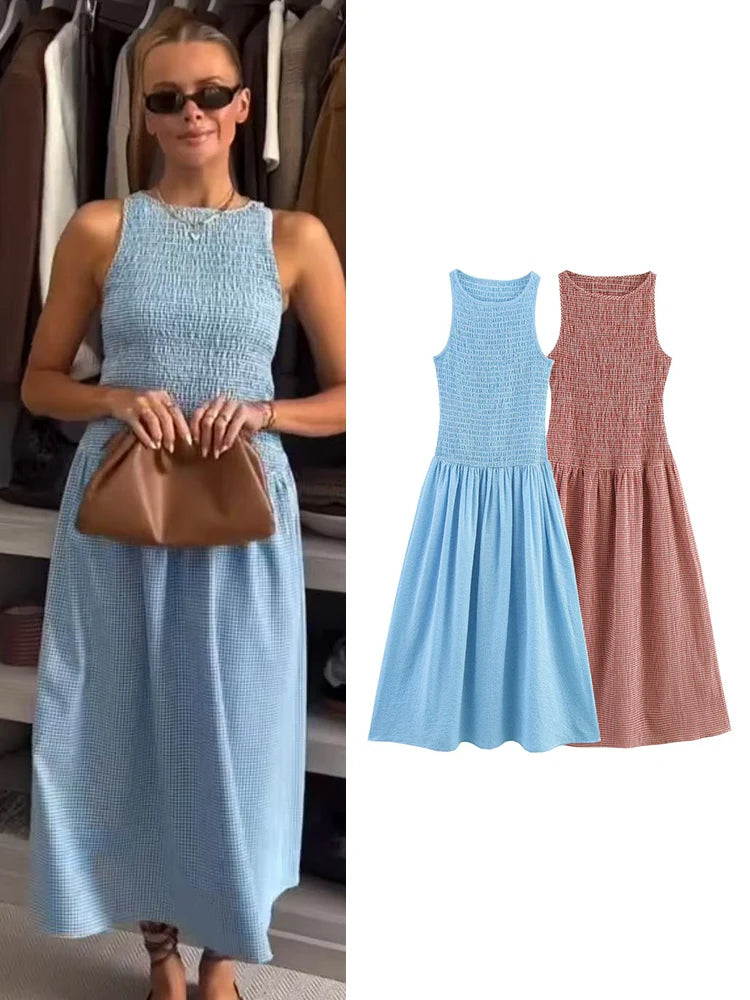 Smocked Sleeveless Midi Dress