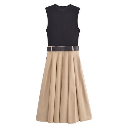 Sleeveless Belted Midi Dress