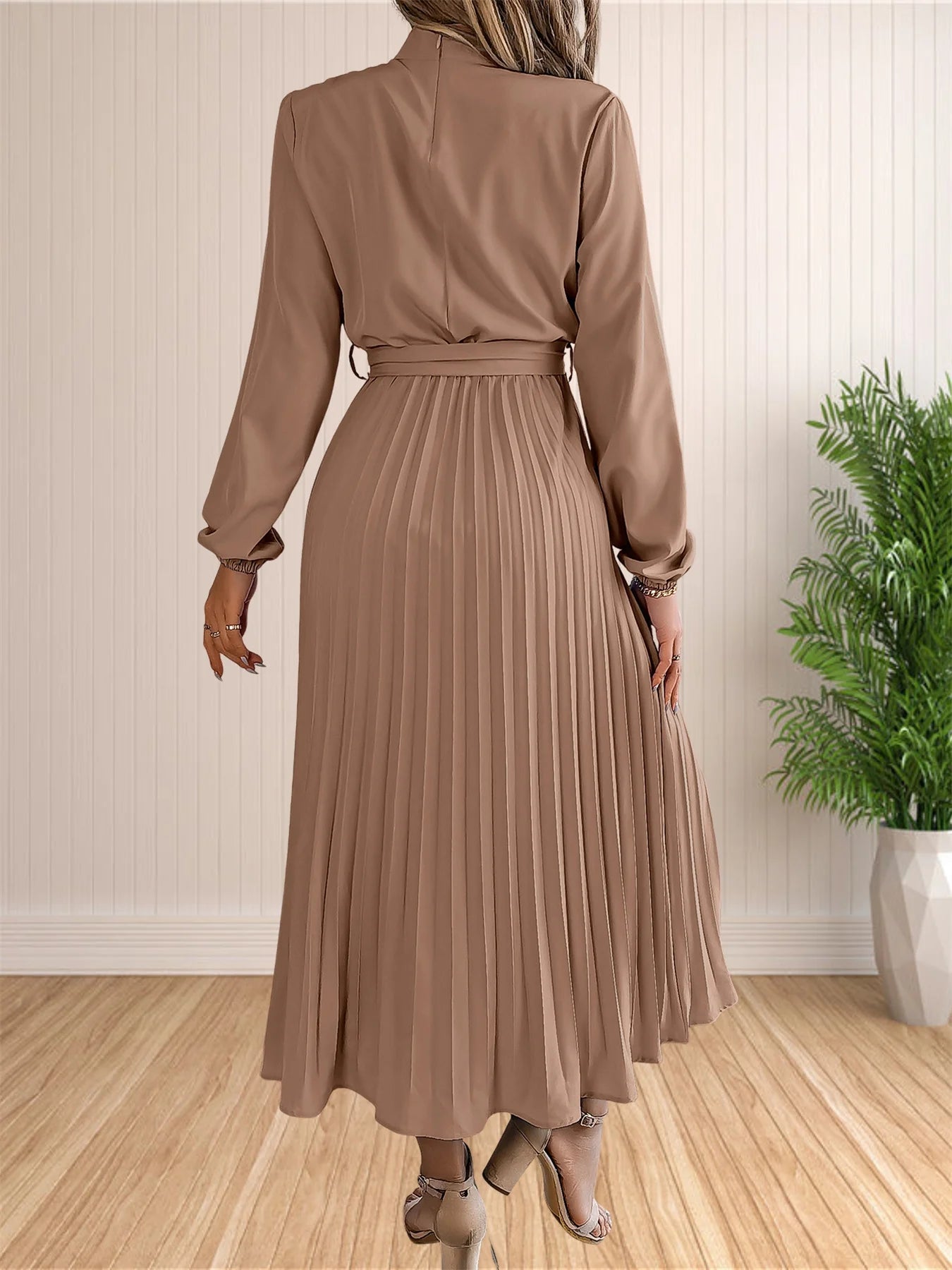 Pleated Belted Midi Dress