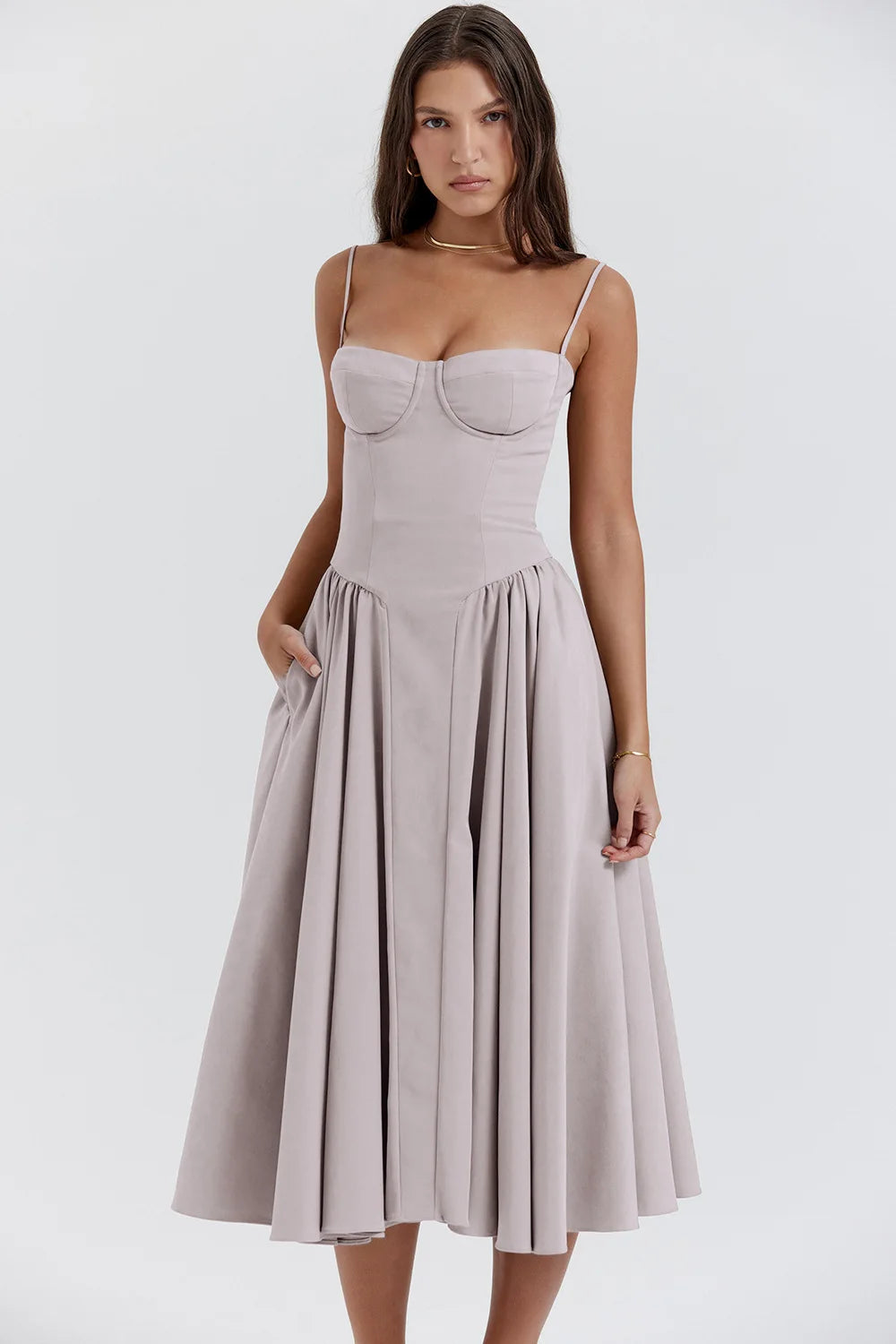 Midi Dress with Spaghetti Straps Corset