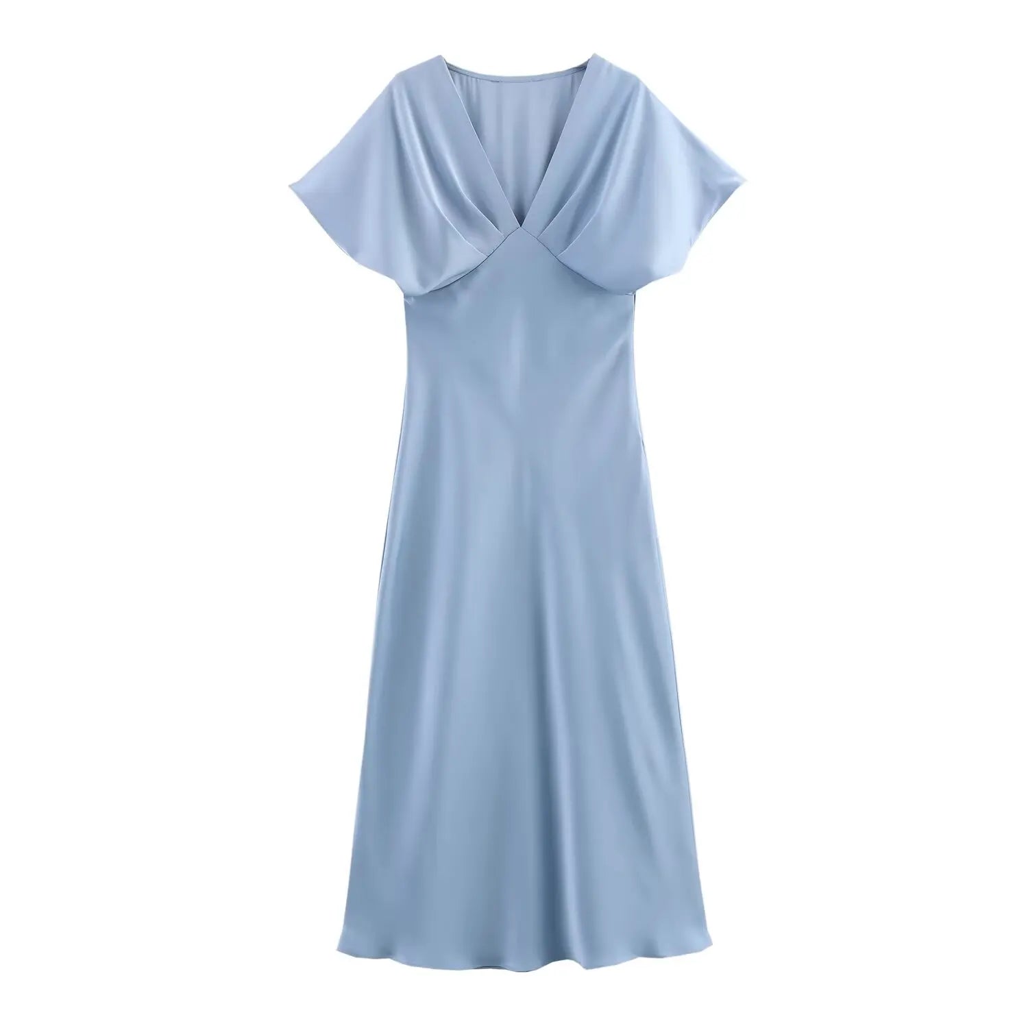 Midi satin dress with a V-neck