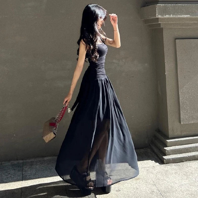 Black Ruched Midi Dress