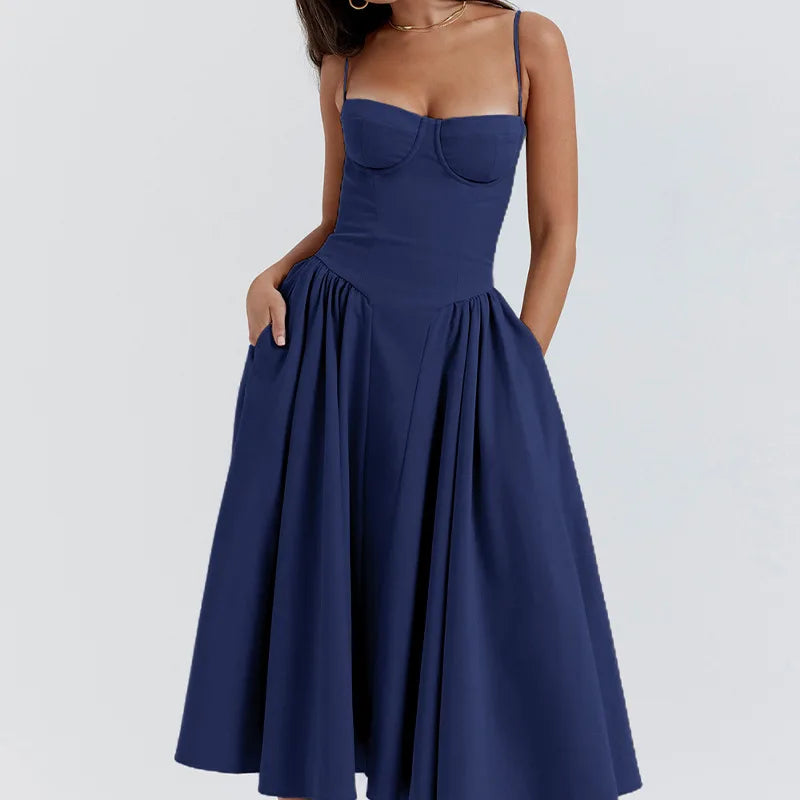 Midi Dress with Spaghetti Straps Corset